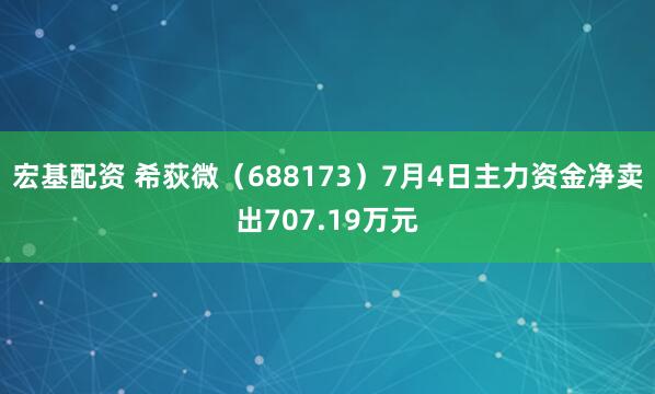 宏基配资 希荻微（688173）7月4日主力资金净卖出707.19万元