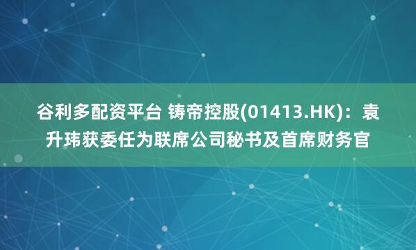 谷利多配资平台 铸帝控股(01413.HK)：袁升玮获委任为联席公司秘书及首席财务官